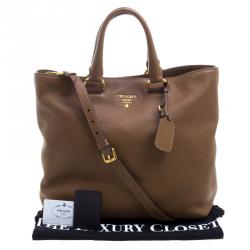 Pre Owned Prada Brown Vitello Diano Leather Shopper Tote