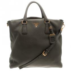 Pre Owned Prada Dark Grey Vitello Diano Leather Shopper Tote