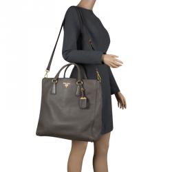 Pre Owned Prada Dark Grey Vitello Diano Leather Shopper Tote