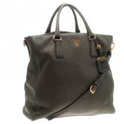 Pre Owned Prada Dark Grey Vitello Diano Leather Shopper Tote