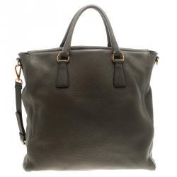 Pre Owned Prada Dark Grey Vitello Diano Leather Shopper Tote