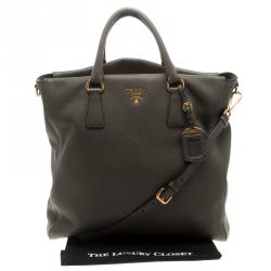 Pre Owned Prada Dark Grey Vitello Diano Leather Shopper Tote