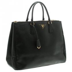 Pre Owned Prada Black Saffiano Lux Leather Executive Double Zip Tote
