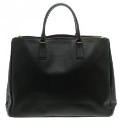 Pre Owned Prada Black Saffiano Lux Leather Executive Double Zip Tote