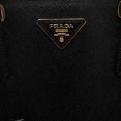 Pre Owned Prada Black Saffiano Lux Leather Executive Double Zip Tote