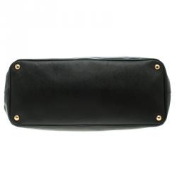 Pre Owned Prada Black Saffiano Lux Leather Executive Double Zip Tote