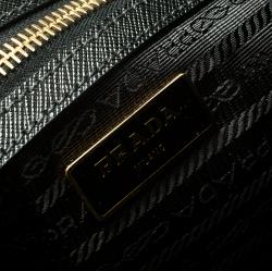 Pre Owned Prada Black Saffiano Lux Leather Executive Double Zip Tote