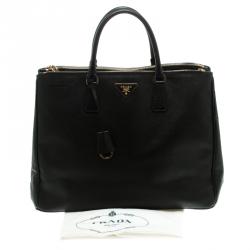 Pre Owned Prada Black Saffiano Lux Leather Executive Double Zip Tote