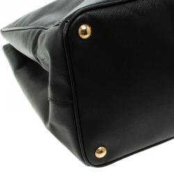 Pre Owned Prada Black Saffiano Lux Leather Executive Double Zip Tote