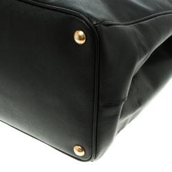 Pre Owned Prada Black Saffiano Lux Leather Executive Double Zip Tote