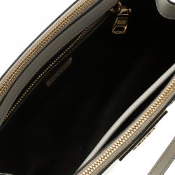 Pre Owned Prada Off White Saffiano Leather Studded Double Zip Tote