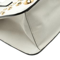 Pre Owned Prada Off White Saffiano Leather Studded Double Zip Tote