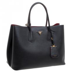 Pre Owned Prada Black Saffiano Cuir Leather Large Double Handle Tote