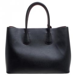 Pre Owned Prada Black Saffiano Cuir Leather Large Double Handle Tote