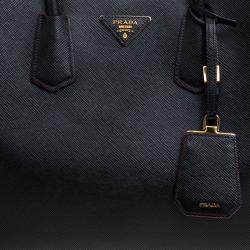 Pre Owned Prada Black Saffiano Cuir Leather Large Double Handle Tote