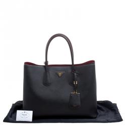 Pre Owned Prada Black Saffiano Cuir Leather Large Double Handle Tote