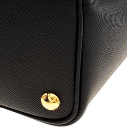 Pre Owned Prada Black Saffiano Cuir Leather Large Double Handle Tote