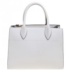 Pre Owned Prada Off White/Cream Leather and Snakeskin Bibliotheque Double Tote