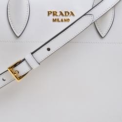 Pre Owned Prada Off White/Cream Leather and Snakeskin Bibliotheque Double Tote