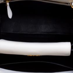 Pre Owned Prada Off White/Cream Leather and Snakeskin Bibliotheque Double Tote