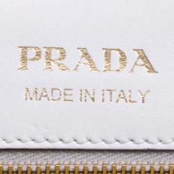 Pre Owned Prada Off White/Cream Leather and Snakeskin Bibliotheque Double Tote
