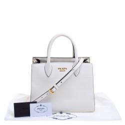 Pre Owned Prada Off White/Cream Leather and Snakeskin Bibliotheque Double Tote