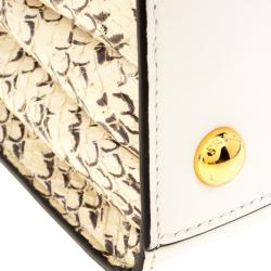 Pre Owned Prada Off White/Cream Leather and Snakeskin Bibliotheque Double Tote