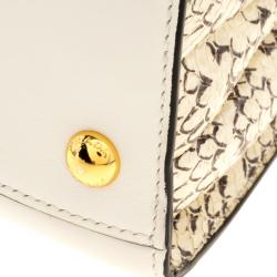 Pre Owned Prada Off White/Cream Leather and Snakeskin Bibliotheque Double Tote