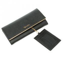 Pre Owned Prada Black Saffiano Metal Leather Continental Wallet with Card Holder