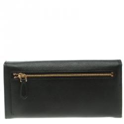 Pre Owned Prada Black Saffiano Metal Leather Continental Wallet with Card Holder