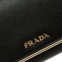 Pre Owned Prada Black Saffiano Metal Leather Continental Wallet with Card Holder