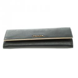 Pre Owned Prada Black Saffiano Metal Leather Continental Wallet with Card Holder