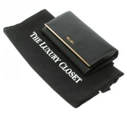 Pre Owned Prada Black Saffiano Metal Leather Continental Wallet with Card Holder