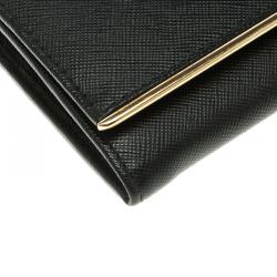 Pre Owned Prada Black Saffiano Metal Leather Continental Wallet with Card Holder