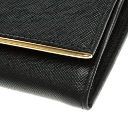 Pre Owned Prada Black Saffiano Metal Leather Continental Wallet with Card Holder