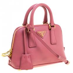 Pre Owned Prada Pink Saffiano Lux Leather Mini Promenade Crossbody Bag