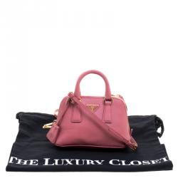 Pre Owned Prada Pink Saffiano Lux Leather Mini Promenade Crossbody Bag