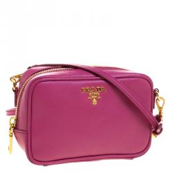 Pre Owned Prada Purple Saffiano Lux Leather Camera Crossbody Bag