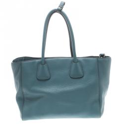 Pre Owned Prada Powder Blue Vitello Phenix Leather Shopping Tote