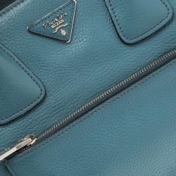 Pre Owned Prada Powder Blue Vitello Phenix Leather Shopping Tote