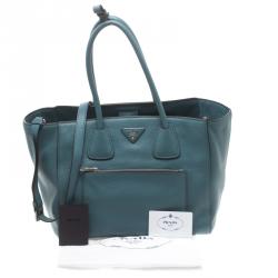 Pre Owned Prada Powder Blue Vitello Phenix Leather Shopping Tote