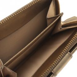 Pre Owned Prada Gold Saffiano Metal Leather Compact Zip Wallet