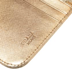 Pre Owned Prada Gold Saffiano Metal Leather Compact Zip Wallet