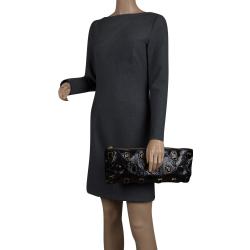 Pre Owned Prada Black Python Whips Pietre Clutch