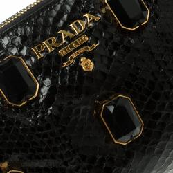 Pre Owned Prada Black Python Whips Pietre Clutch