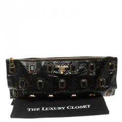 Pre Owned Prada Black Python Whips Pietre Clutch