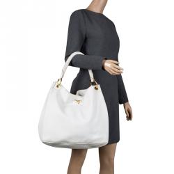 Pre Owned Prada White Vitello Daino Leather Hobo