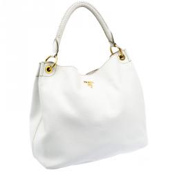 Pre Owned Prada White Vitello Daino Leather Hobo