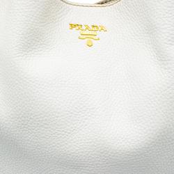 Pre Owned Prada White Vitello Daino Leather Hobo