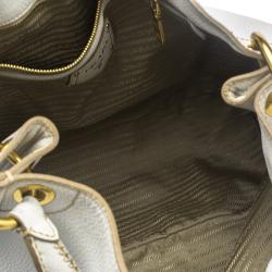 Pre Owned Prada White Vitello Daino Leather Hobo